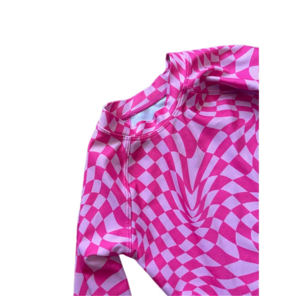 Wonder Nation Rash Guard‎ Toddler 2T Pink Excellent Warped Checkerboard Top